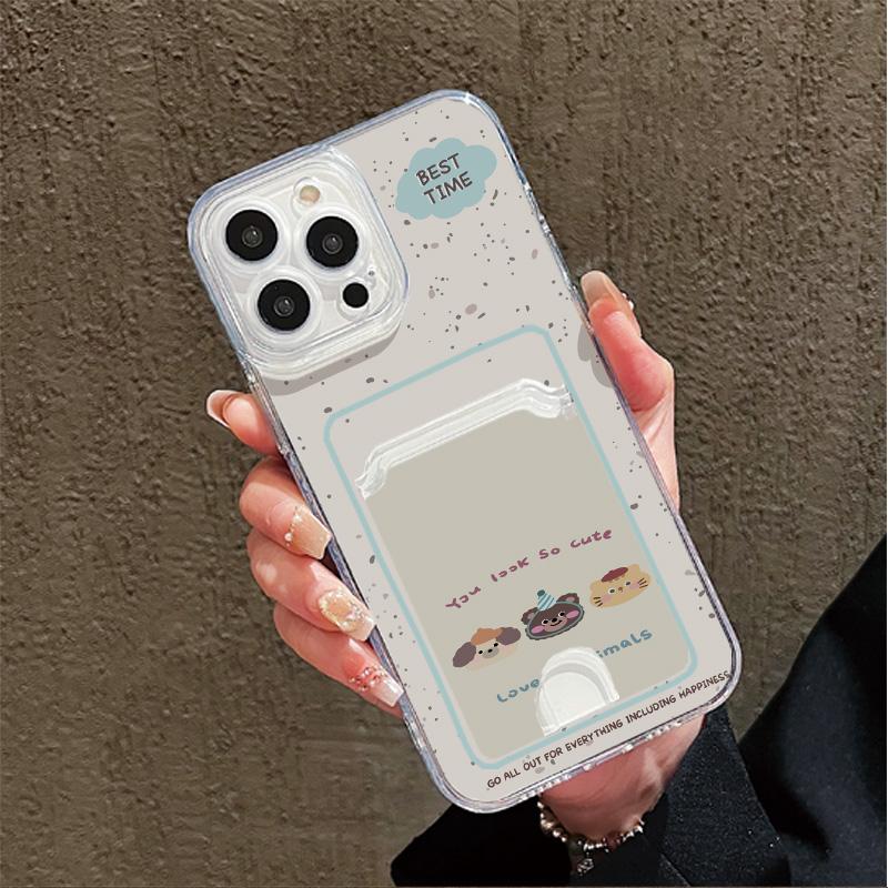 Card Slot Holder Silicone Wallet Pocket Case For Xiaomi Redmi Note 13 14 Reno 12F 13F iPhone 16 17 Samsung S23 S24 S25 Ultra Cover Clear Phone Bumper