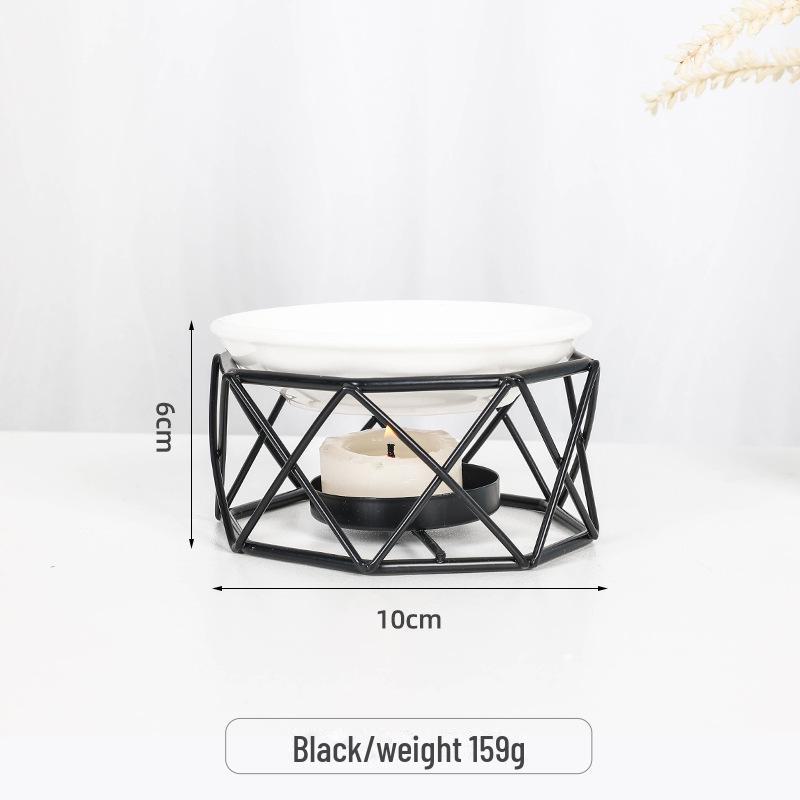 Lampă de aromaterapie transfrontalieră din fier și ceramică: Arzător de uleiuri esențiale și suport de tămâie pentru sfeșnic de birou.