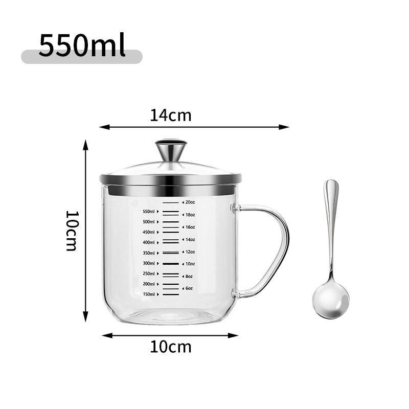 Large Capacity Heat-Resistant Borosilicate Glass Cup with Lid and Scale