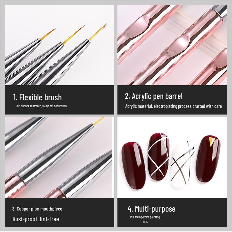 Rose Gold Nail Art 3-Piece Set: Line Drawing, Flower Painting, UV Gel Pens.