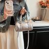 Solid Color Cylinder Pillow Bag Minimalist Large Capacity Women Handheld Shoulder Crossbody Bag Black Silver