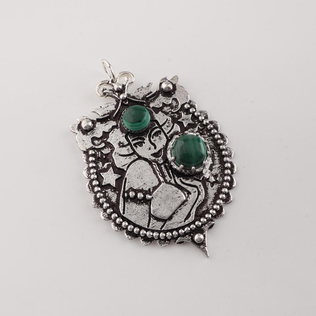 Natural Malachite Gemstone 925 Sterling Silver Jewelry Partywear Pendant 1.9" For Women CP-44-27