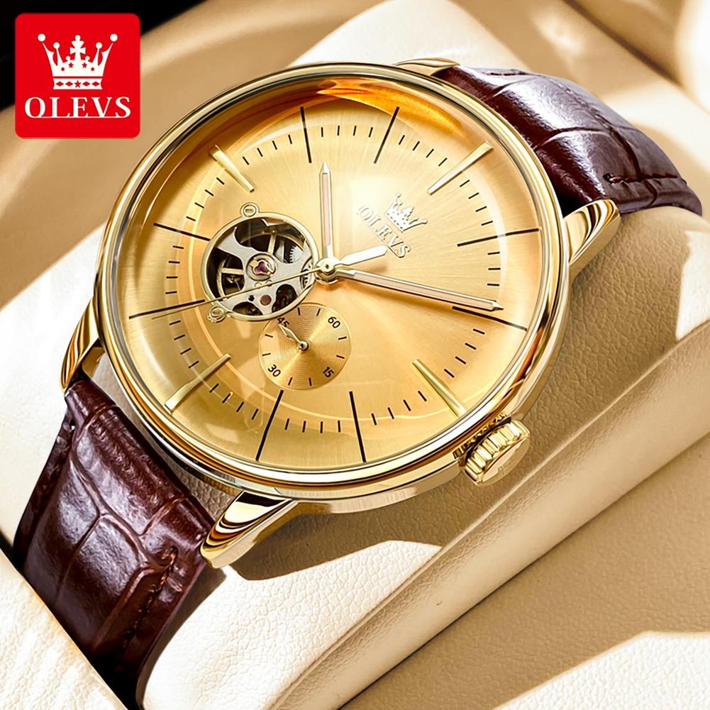 OLEVS Original Mechanical Wristwatch for Men Luxury Simple Hollow Out Automatic Men's Watches Chronograph Waterproof Man Watch