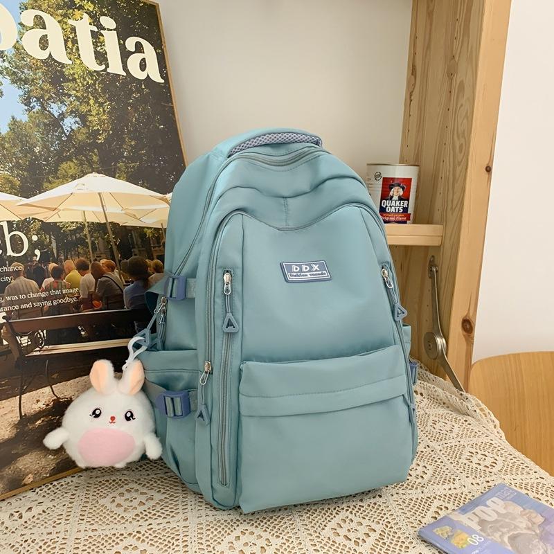 New schoolbag female college student solid color large-capacity backpack multi-layer sturdy middle and high school student backpack