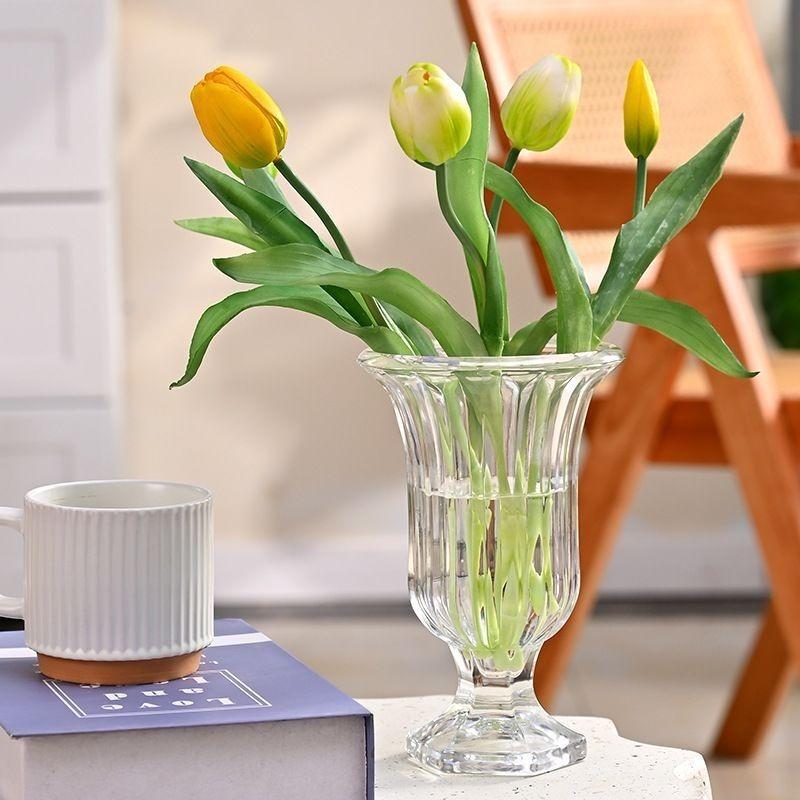 Classic Embossed Clear Glass Vase Durable Scratch-Proof Flower Vessel for Rustic Farmhouse Kitchen Decor