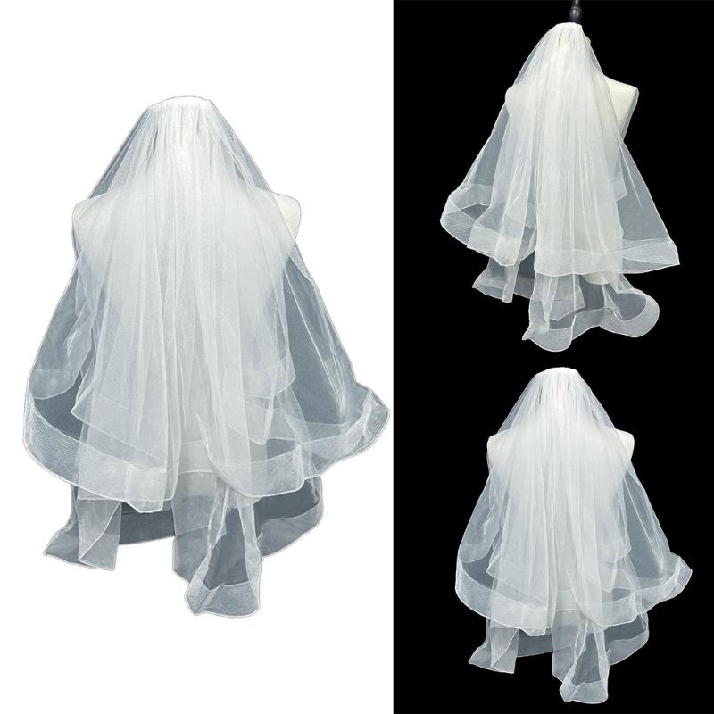 Delicate Wedding Bridal Lace Veil with Pearl/ Bowknot Girls Bride Veil Long Tulle Wedding Tiaras for Marriage Women