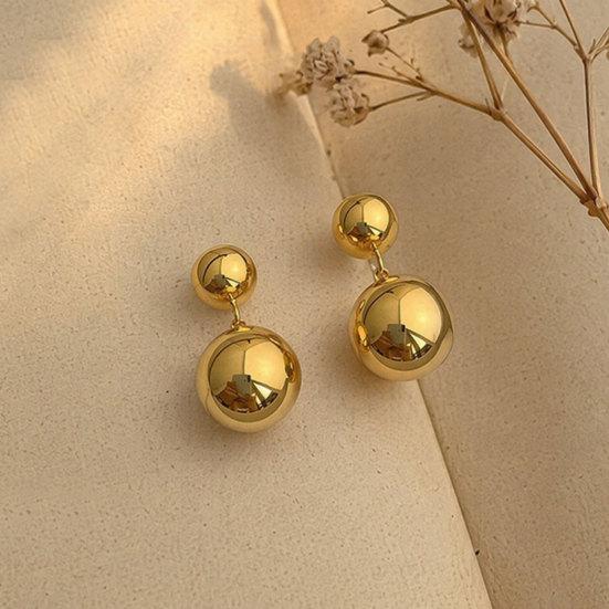 1 Pair Double Ball Drop Earrings for Women Girls, Dangle Stud Earrings, Minimalist Statement Jewelry