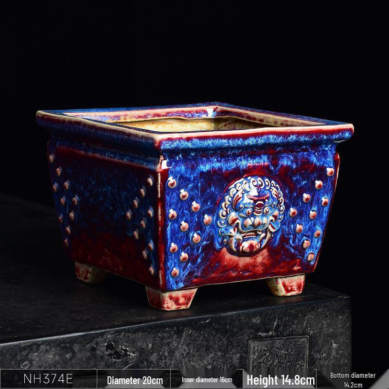 Ceramic Square Bonsai Flower Pot - Large High-Angle, Creative Chinese Style for Green Plants and Orchids