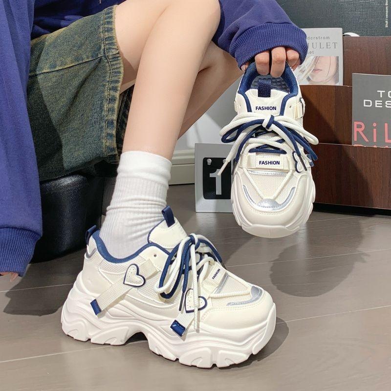 Mesh sneakers thin thick-soled new autumn student dad non-slip running shoes