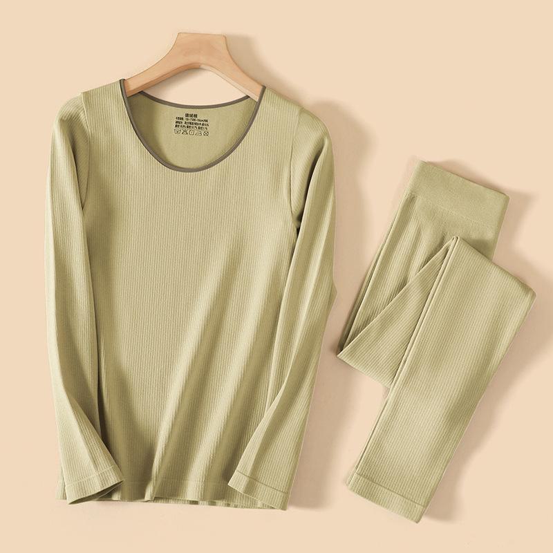 

«Женское бесшовное термобелье»: Немецкий бархат, контрастный подол, круглый вырез горловины на осень/зиму. One Size [80-130 kg]