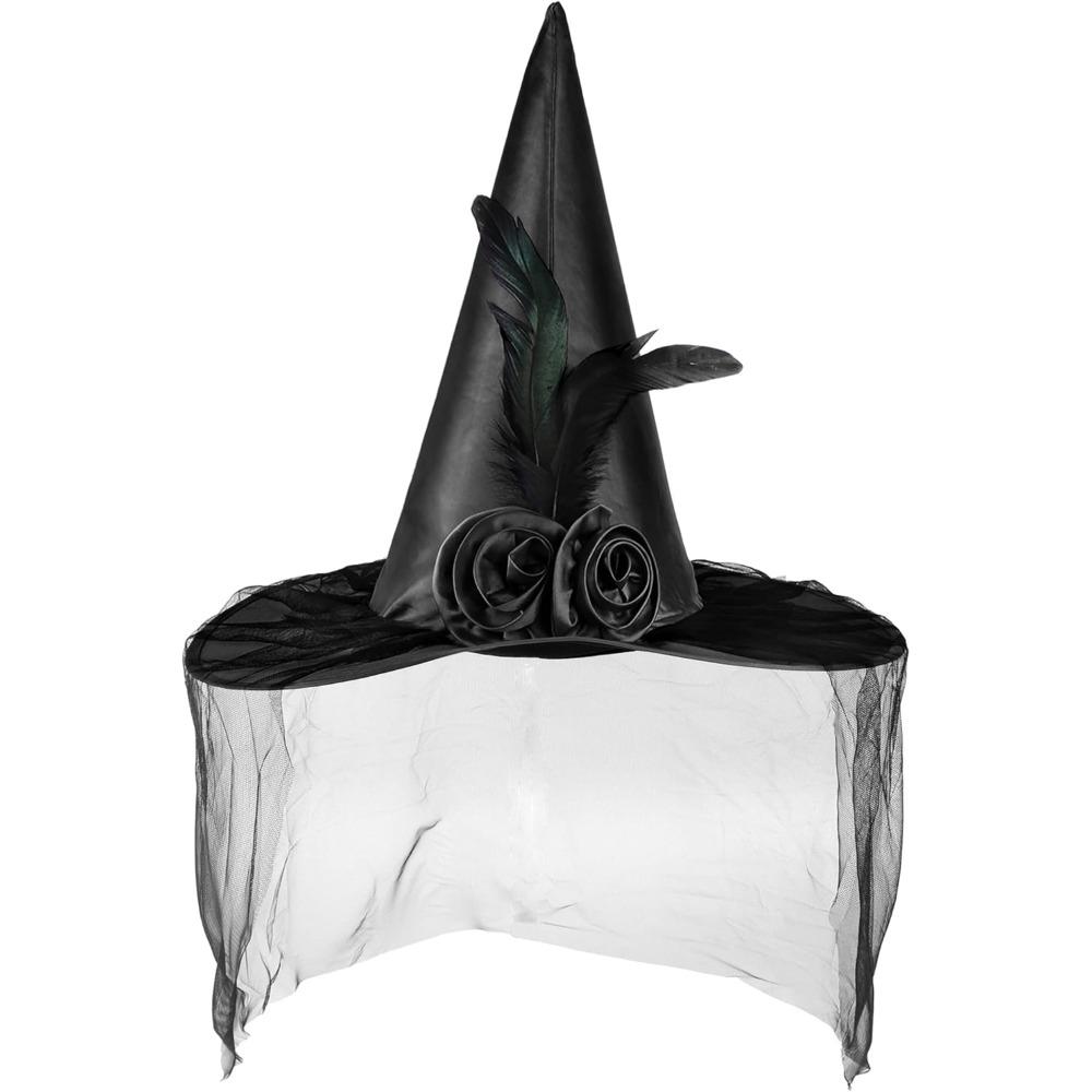 

1 Pcs Halloween Witch Hat Holiday Party Party Festival Black Hat Role Play Witch Hat Adult Half Veil Pointed Wizard Hat