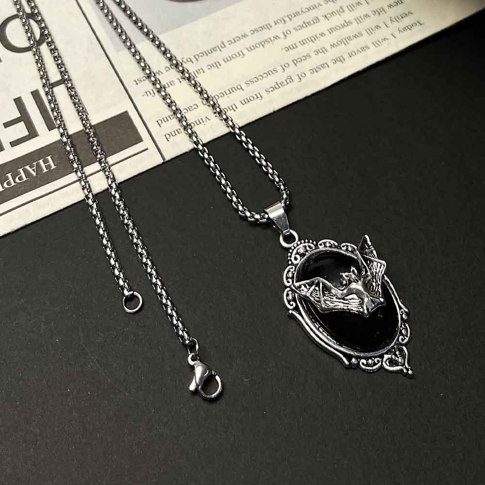 Gothic Bat Rose Heart Cross Pendant Necklace - Hip Hop Unisex Sweater Chain