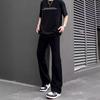 Black Slim-fit Micro-flared Jeans Trendy Men and Women's Spring and Autumn New Semi-elastic Waist Solid Color Versatile Casual Trousers