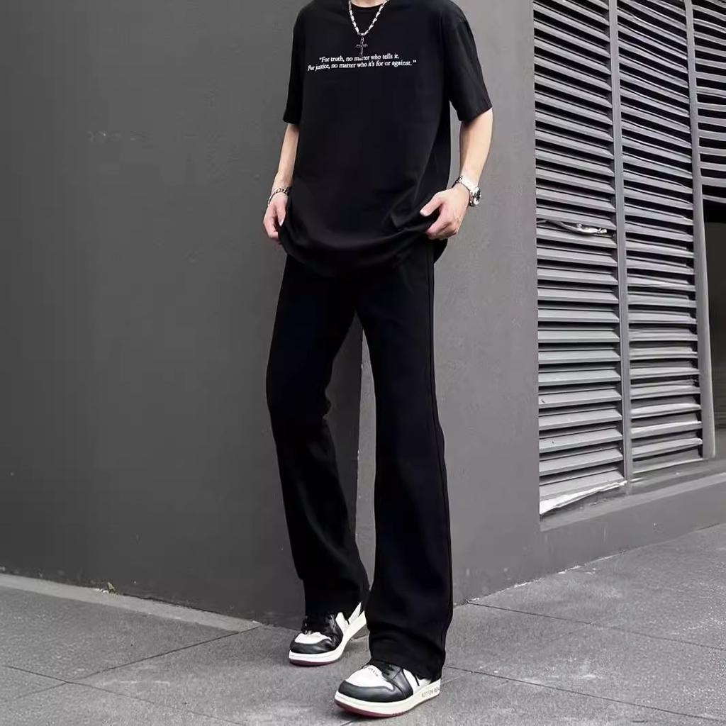 Black Slim-fit Micro-flared Jeans Trendy Men and Women's Spring and Autumn New Semi-elastic Waist Solid Color Versatile Casual Trousers