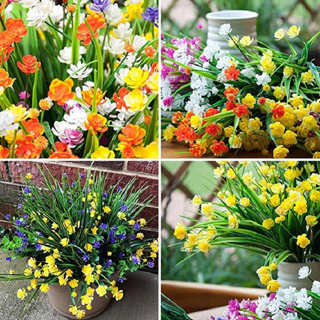 8 Bundles Babysbreath Outdoor Artificial Fake Flowers UV Resistant Shrubs Plants, Faux Plastic For Indoor Outdoor Garden Porch Window Box Home Decor