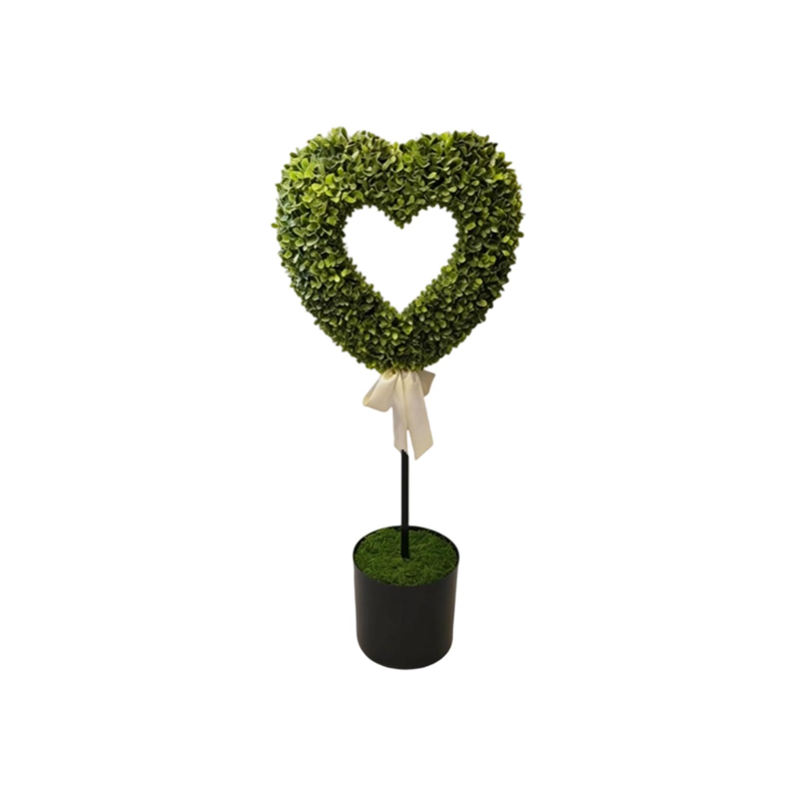 

Artificial Bonsai Tree 80cm Hollow Heart Shape Faux Boxwood Home Decor Indoor Ornament Black Pot White Bow Faux Moss Centerpiece One Size зелёный