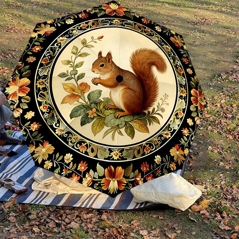 1PC Squirrel Flowers Umbrella-8-Rib Reinforced, Automatic Open, Lightweight & Durable, Cute Fashion Accessory for Outdoor-K1315