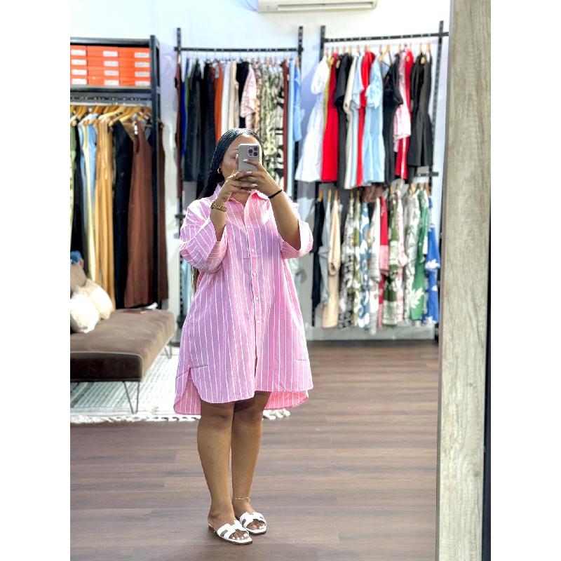 Women's 2026 Summer New Fashionable Turn-down Collar Buttoned Loose Striped Long Sleeve Mid-length Shirt