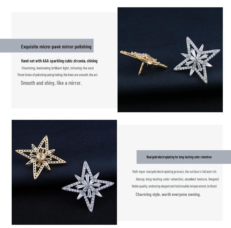 Cross Starlight Zircon Copper Brooch - Elegant Eight-Pointed Star Lapel Pin for Men & Women