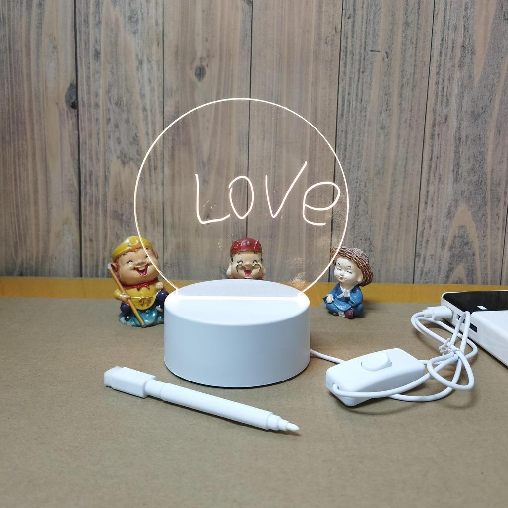 3D Acrylic LED Handwriting Tablet Night Light with Erasable Glow Message Board