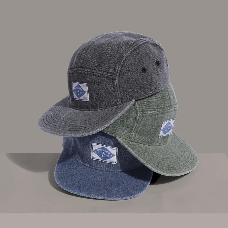 

22SS Vintage Mountain Five-Panel Cap: American Heavyweight Washed, Soft Top, Flat Brim, Duckbill Style Japanese Baseball Hat Adjustable (55-58cm)