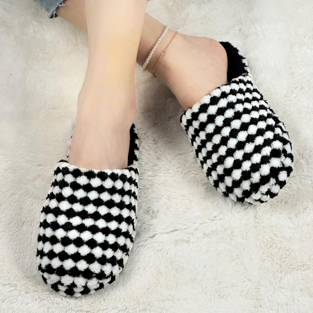 Damen Winterschuhe Warme Hausschuhe Flauschige Karomuster Hausschuhe