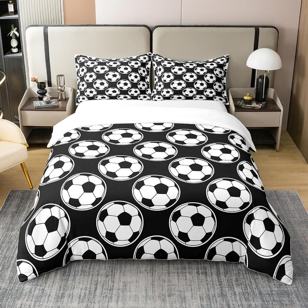 Black and White Football Three-piece Quilt Cover 3D Digital Printing Bedding Set Bed Cover