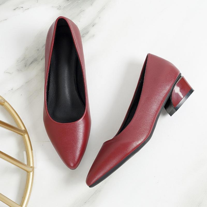 Fashion Hot Selling 2025 Autumn New Single Shoes Women Thick Heel Pointed Toe Shallow Mouth Professional All-match Women's Leather Shoes