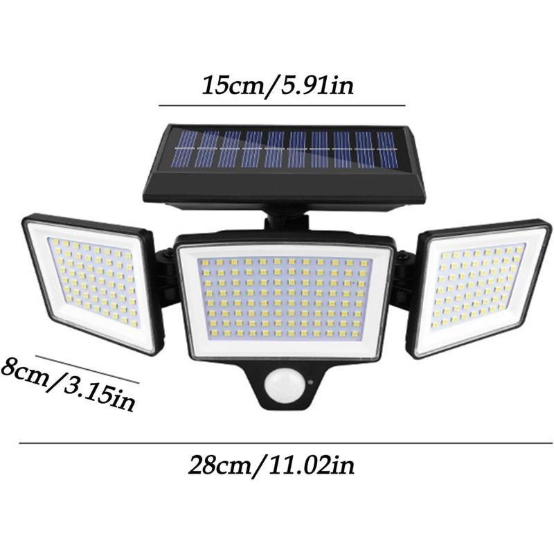 208 LED Solar Outdoor Lights 3 Heads Motion Sensor Security Lamp IP65 Waterproof Remote Control 3 Modes Flood Wall Light