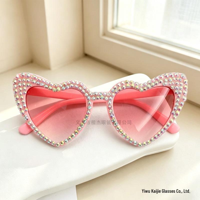 Pink Heart Pearl Sunglasses with English Letter Design for Girls' Birthday Parties