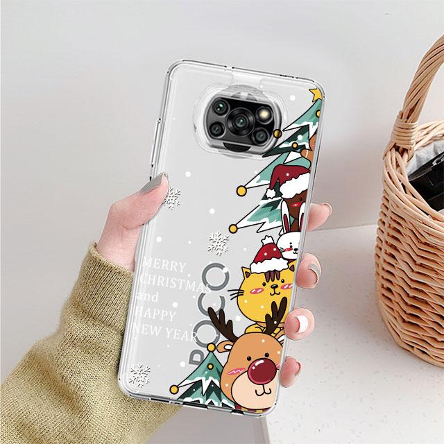 

Прозрачный чехол для Xiaomi Mi Poco X3 NFC M3 Pro F3 F1 11 Lite 12 Redmi Note 10 9S 8 7 9 Мягкая телефонная крышка Снег С Рождеством Redmi Note 7