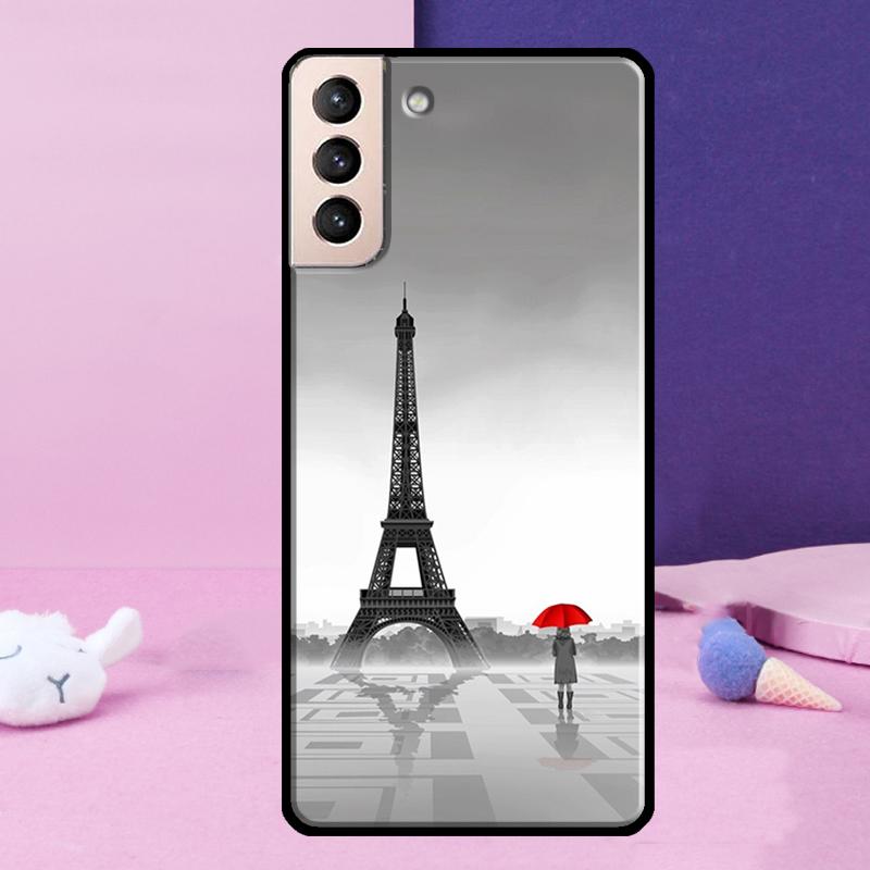 Red Umbrella Eiffel Tower Phone Case For Samsung Galaxy S25 Ultra S24 S23 Ultra S9 S10 S20 S21 S22 Plus S24 FE Cover