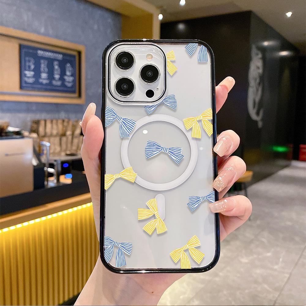 Sweet Bow Iphone16/17pm Literary Mobile Phone Case Apple 15 Transparent Acrylic Magsafe Magnetic Suction