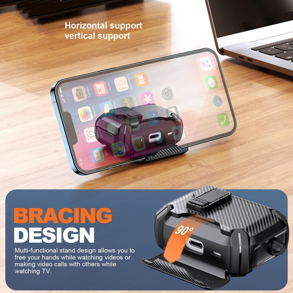 KEYSION Magnetic Automatic Switch Earphone Case for Airpods Pro 3 Pro 2 Shockproof Phone Stand Hook Headphone Cover for AirPods 4