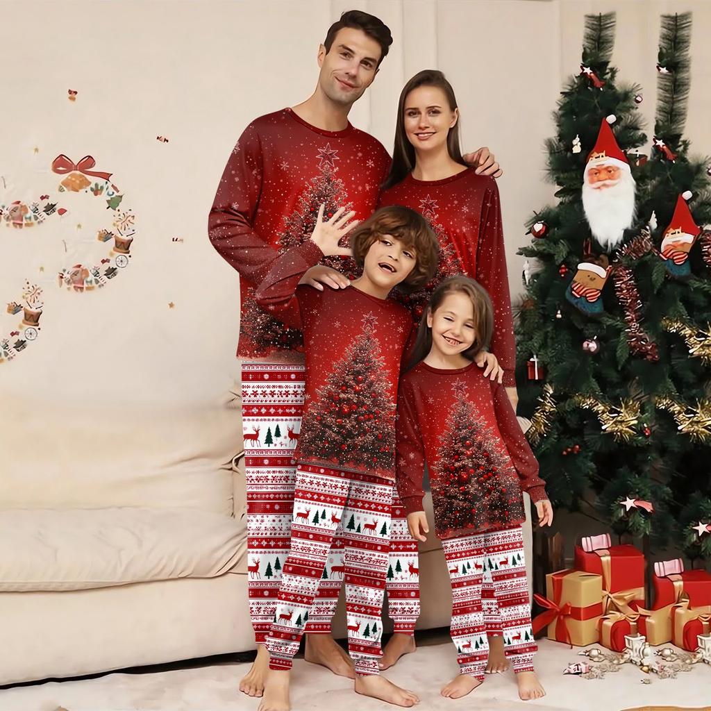 Family Matching Print Sets Pajamas Loungewear Outfits Family Matching Long Sleeve Tops+Pants Set