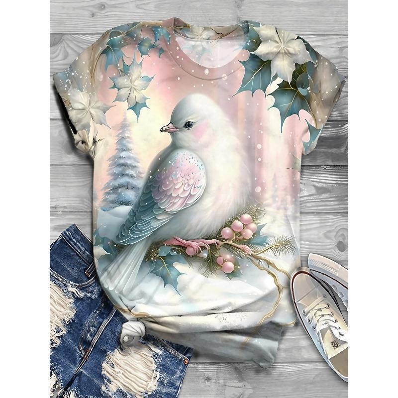 Summer Round Neck Funny Animal Pattern 3D Print Top Fashionable Casual Short Sleeved Women's T-shirts
