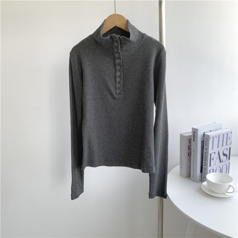 

Чистое желание ветрозащитный лацкан с длинным рукавом облегающая базовая рубашка женский трикотажный свитер с резьбой, большой эластичности, облегающий топ, темпераментный One size fits all [recommended 80-60kg] серый