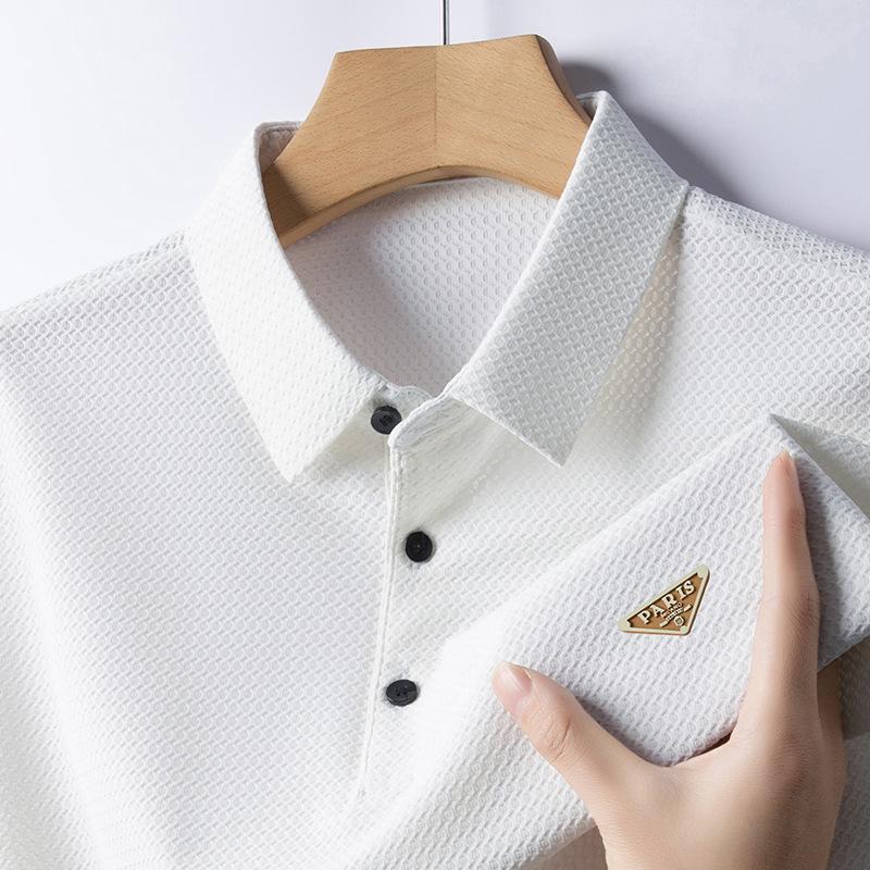 CHARM CLOTHINGS IJszijde Vallende Korte Mouw T-shirt Heren Business Casual Grote Maat Los Koel Poloshirt 40-50 Jaar 4XL