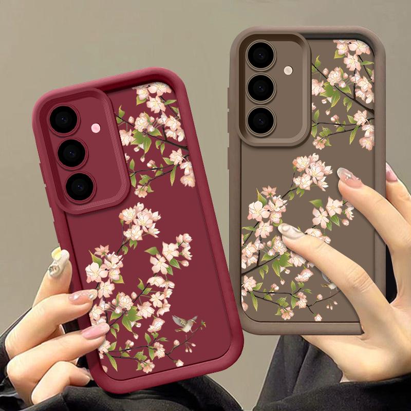 Case For Samsung Galaxy A55 A54 A26 A35 A15 A16 A56 A25 5G S25 Edge S24 S23 S22 Ultra S24 S21 FE Pink Flowers Soft Phone Cover
