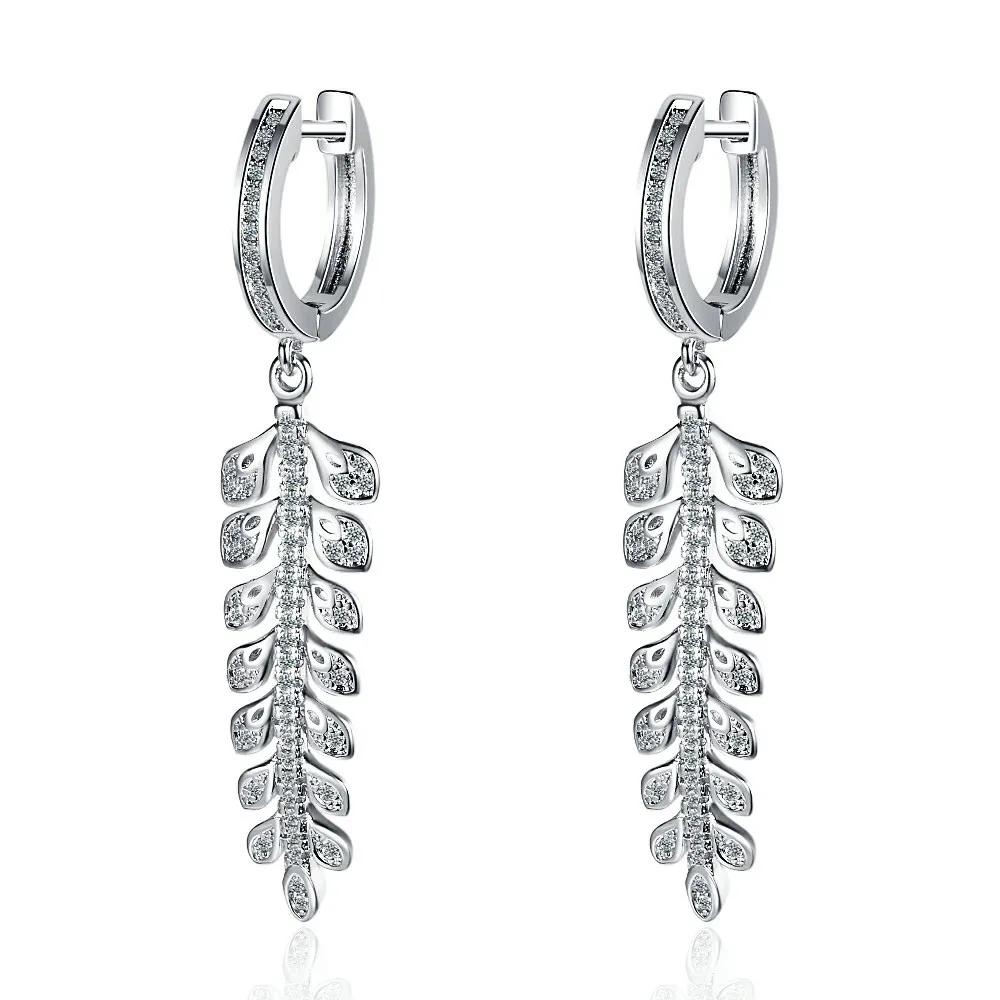 

Sterling Silver Leaf Drop Earrings Ear Buckles Circle Simple Earrings for Women Fashion Wedding Gold Silver срібний
