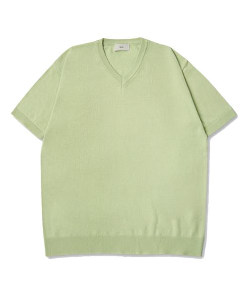 U And Lc Cool Summer Washable Cotton V-Neck Knit (Neo Mint) L