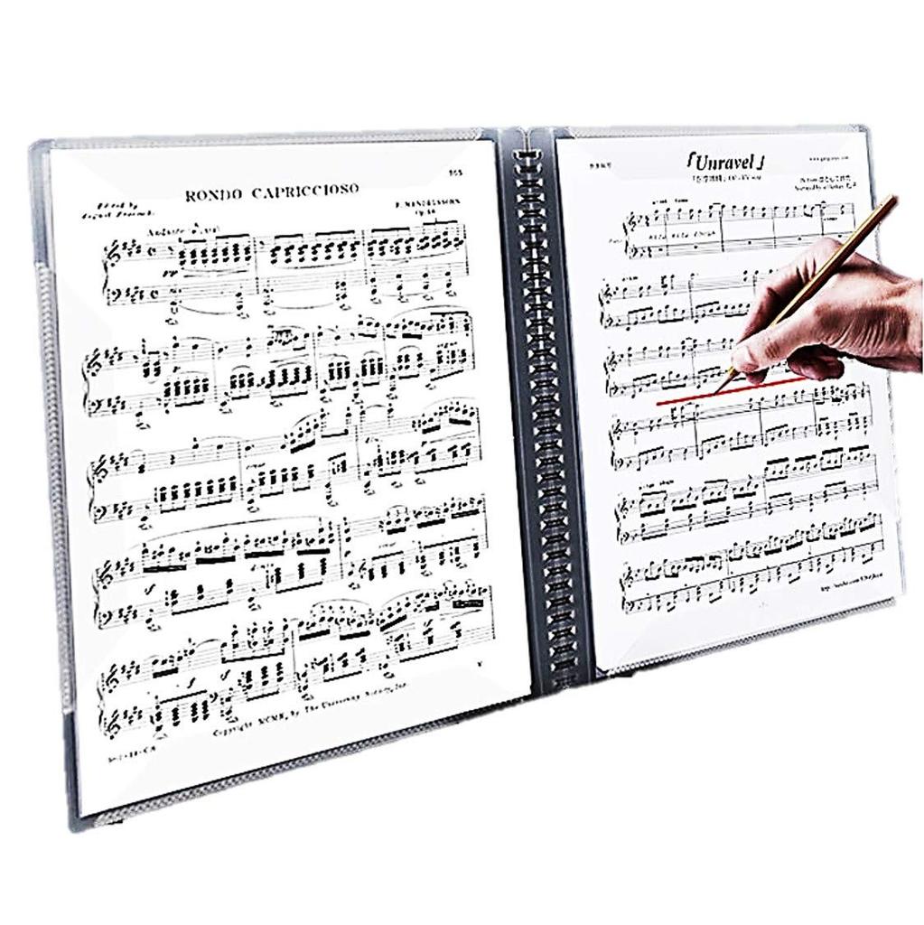 A4 Size 60-Page Music File, Music Score Holder with Direct-Write Design, Sheet Music Holder, Double-Page Spread, Band File