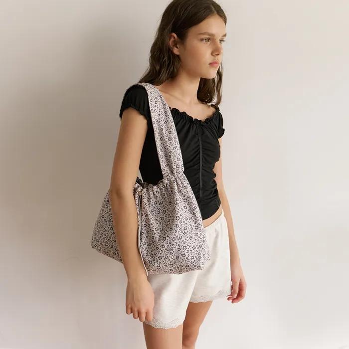 leopard satin reversible bag - champagne beige