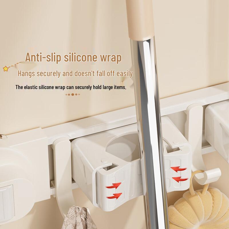 ZNMW No-Punch Adhesive Wall-Mounted Mop & Broom Holder