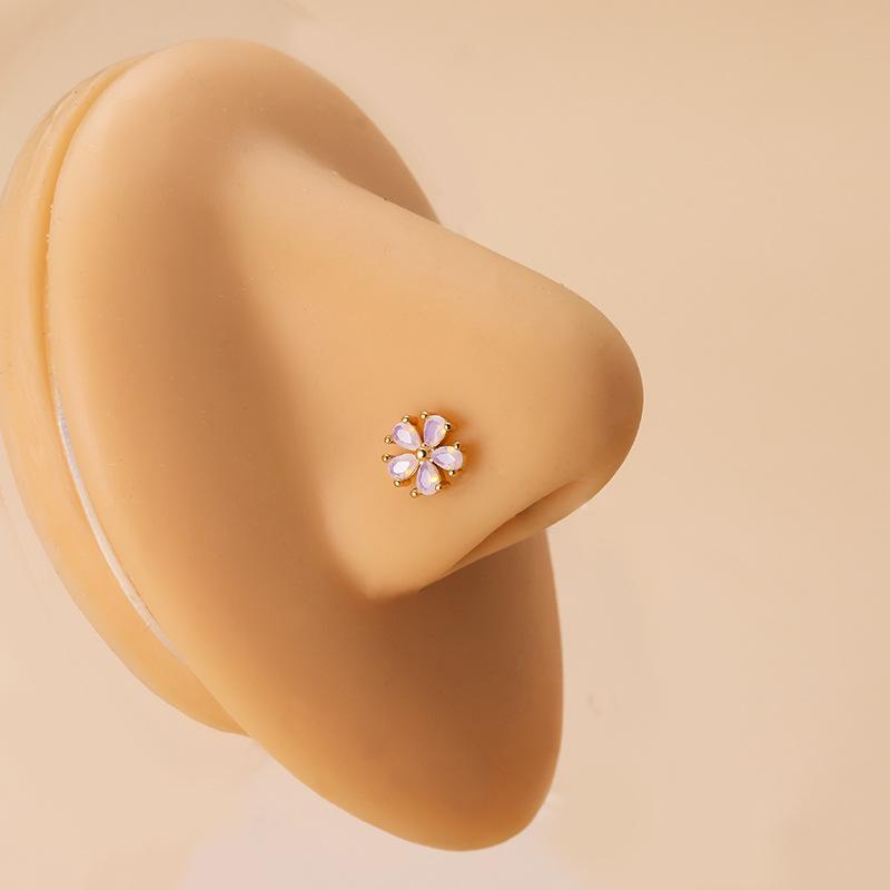 Trendy European & American Zircon Nose Stud: Floral, Heart & Geometric Shapes In Stainless Steel