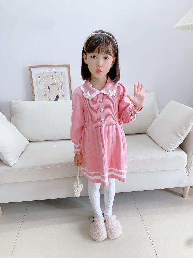 Dziewczęca sukienka sweterkowa w stylu koreańskim na jesień/zimę 2023 w stylu księżniczki z dzianiny