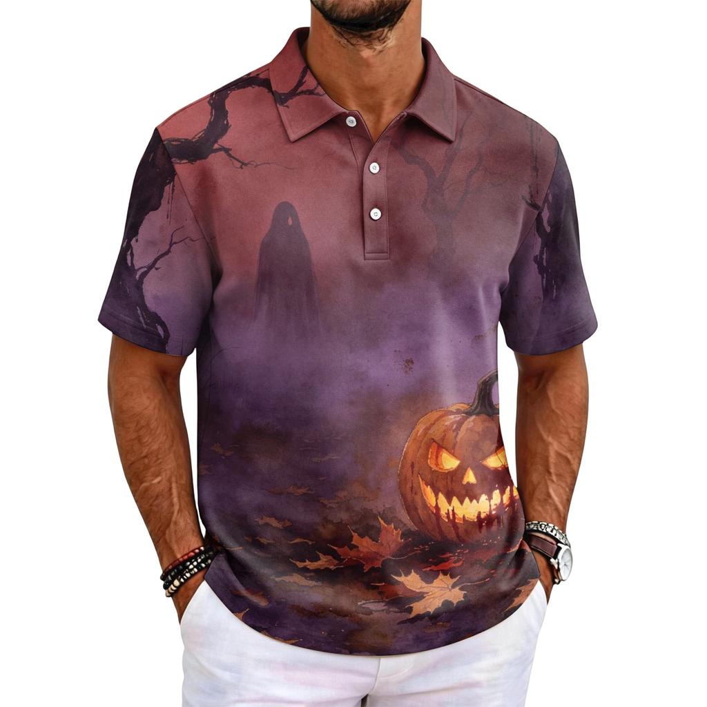 Men's Halloween Print Short Sleeve Shirt for Casual Party Wear