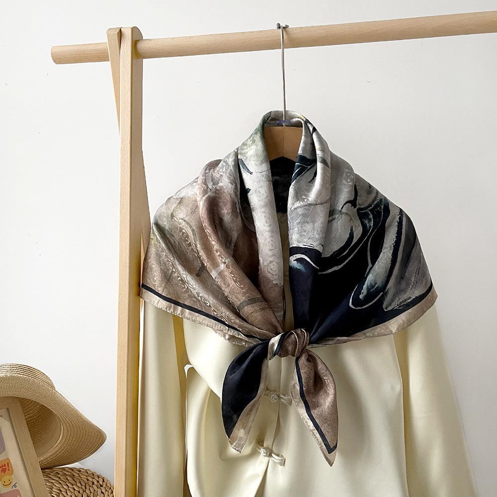 

Новый Весенний Элегантный Большой Квадратный Шарф Легкий Роскошный Европейский и Американский Шелковый Шарф для Женщин Тонкий Защита от Солнца Шейный Платок Шарф 90*90cm