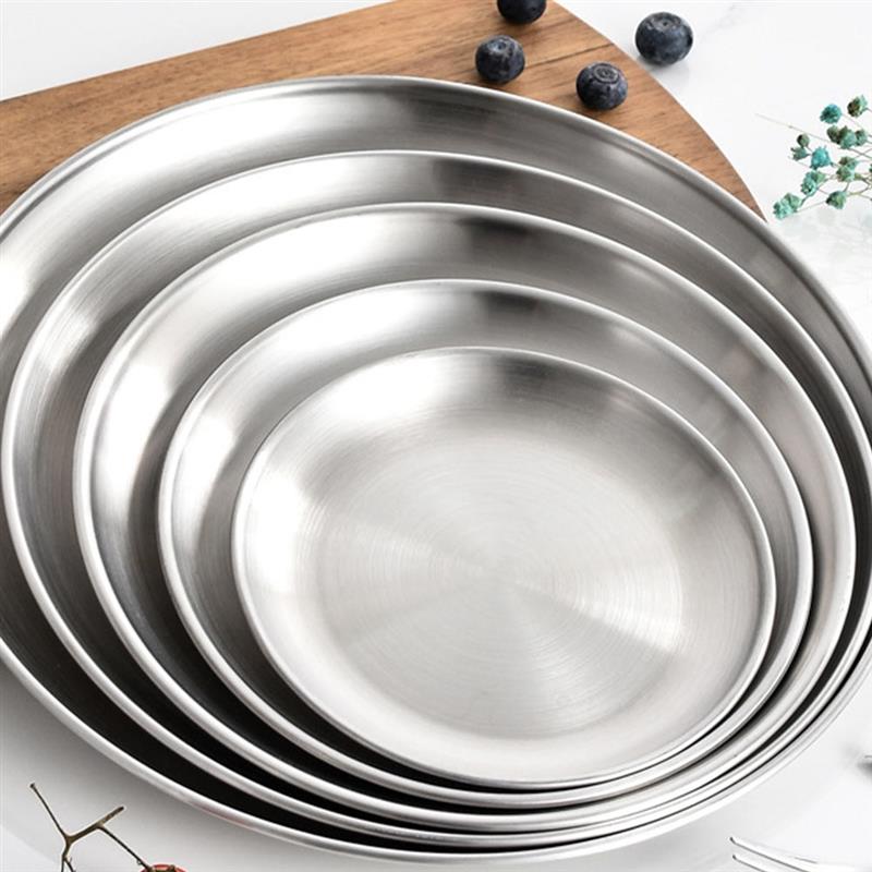1 pz 26/30 cm Piatto per Pizza in Acciaio Inossidabile Teglia Antiaderente Rotonda Griglia Vassoio per Alimenti Piatto da Portata Utensile da Cucina