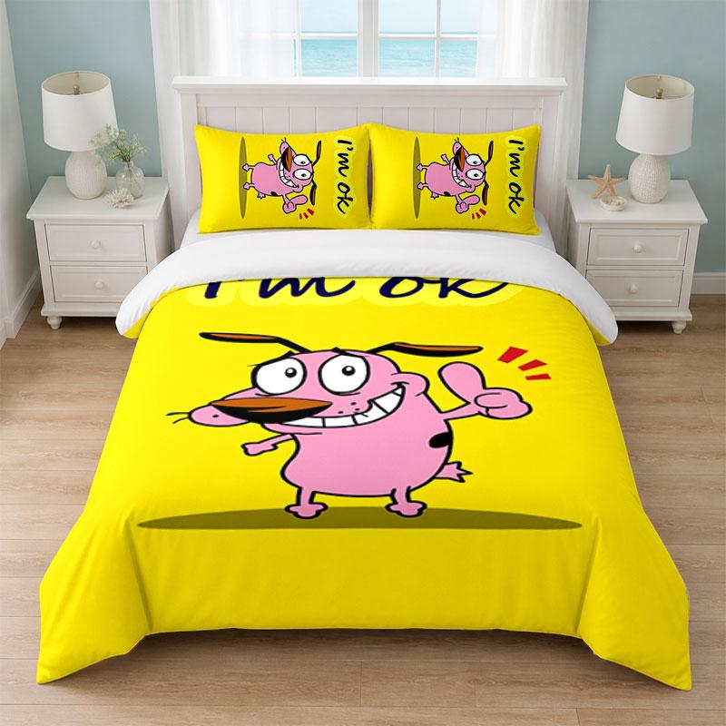 Courage the Cowardly Dog Bedroom 3Pcs Bedding Set Soft Bed Sheet Pillowcases Home Bedding Decoration